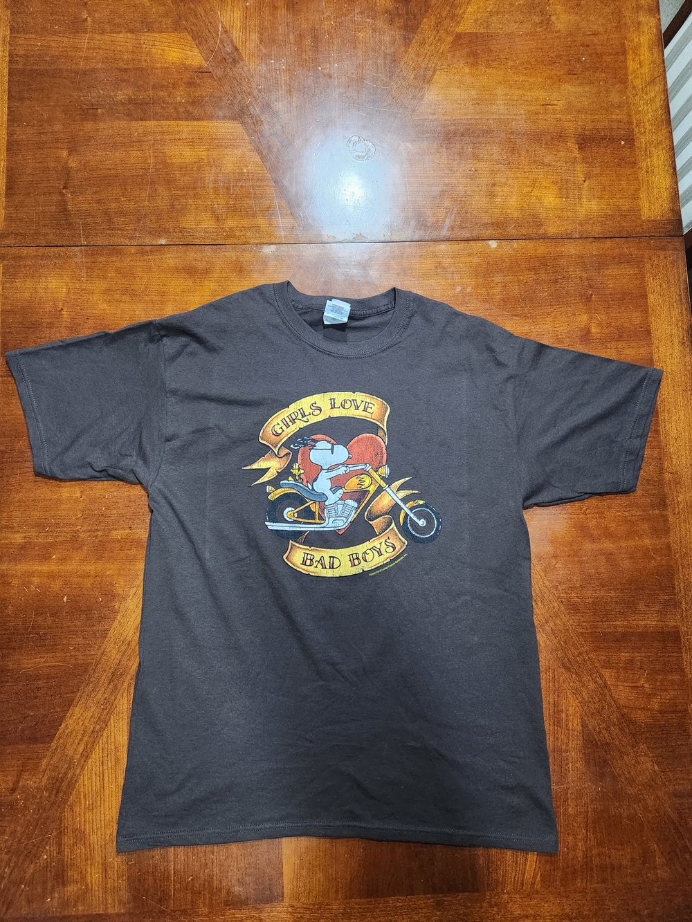 Vintage Peanuts Brown T‑Shirt with Snoopy Motorcycle Graphic Men Large